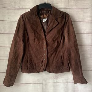 LAL Live A Little Brown Suede Leather Button Up Jacket Blazer Long Sleeve Size M